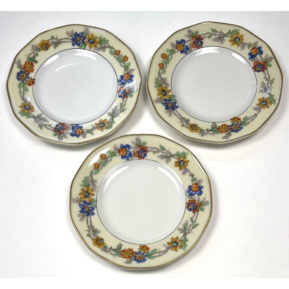 Lot 3 Theodore Haviland Limoges 1925-36 Miami Ivory Floral 6.5" BREAD PLATES - Picture 2 of 4